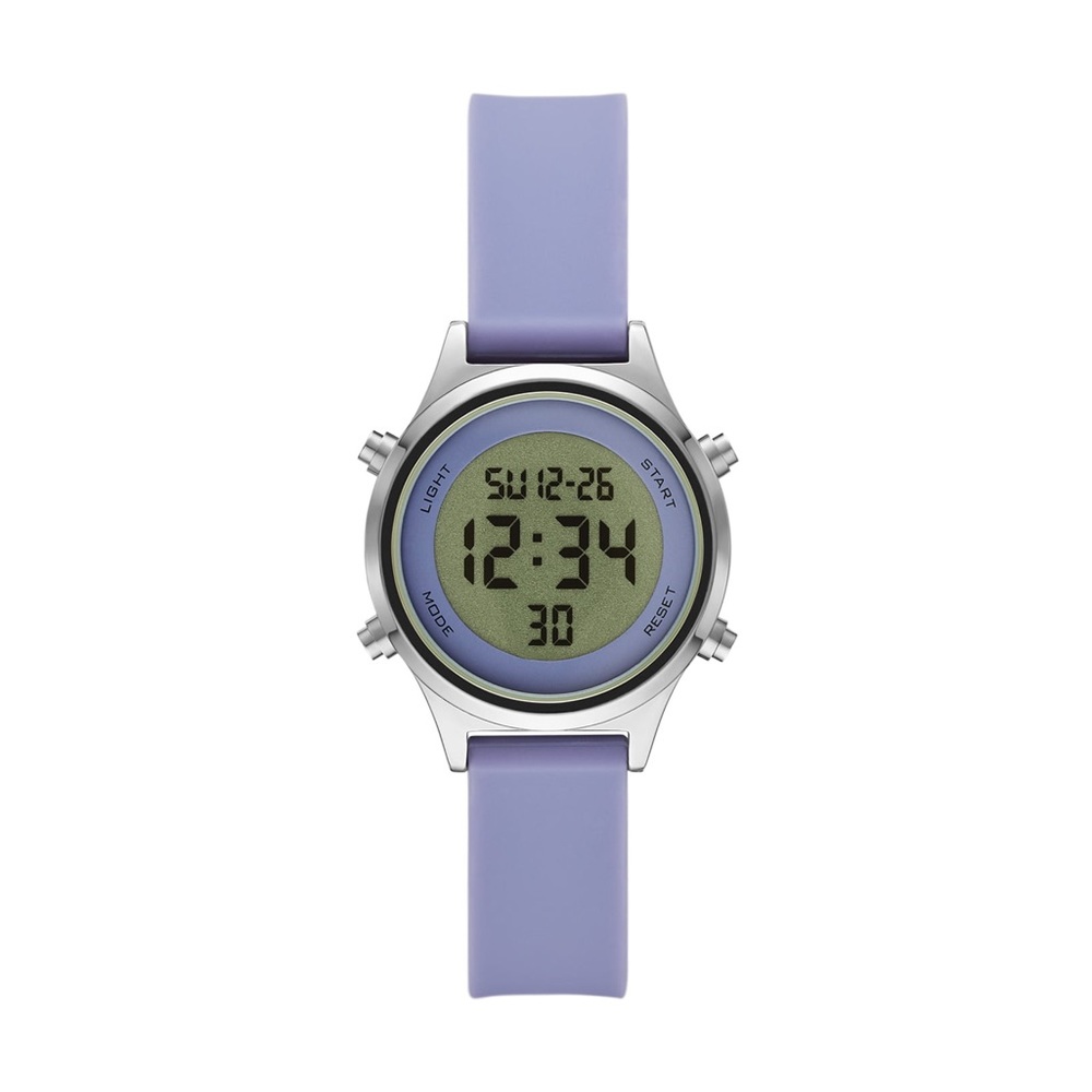 Time and Tru Women's Silver Tone Digital Watch with Lavender Silicone Strap